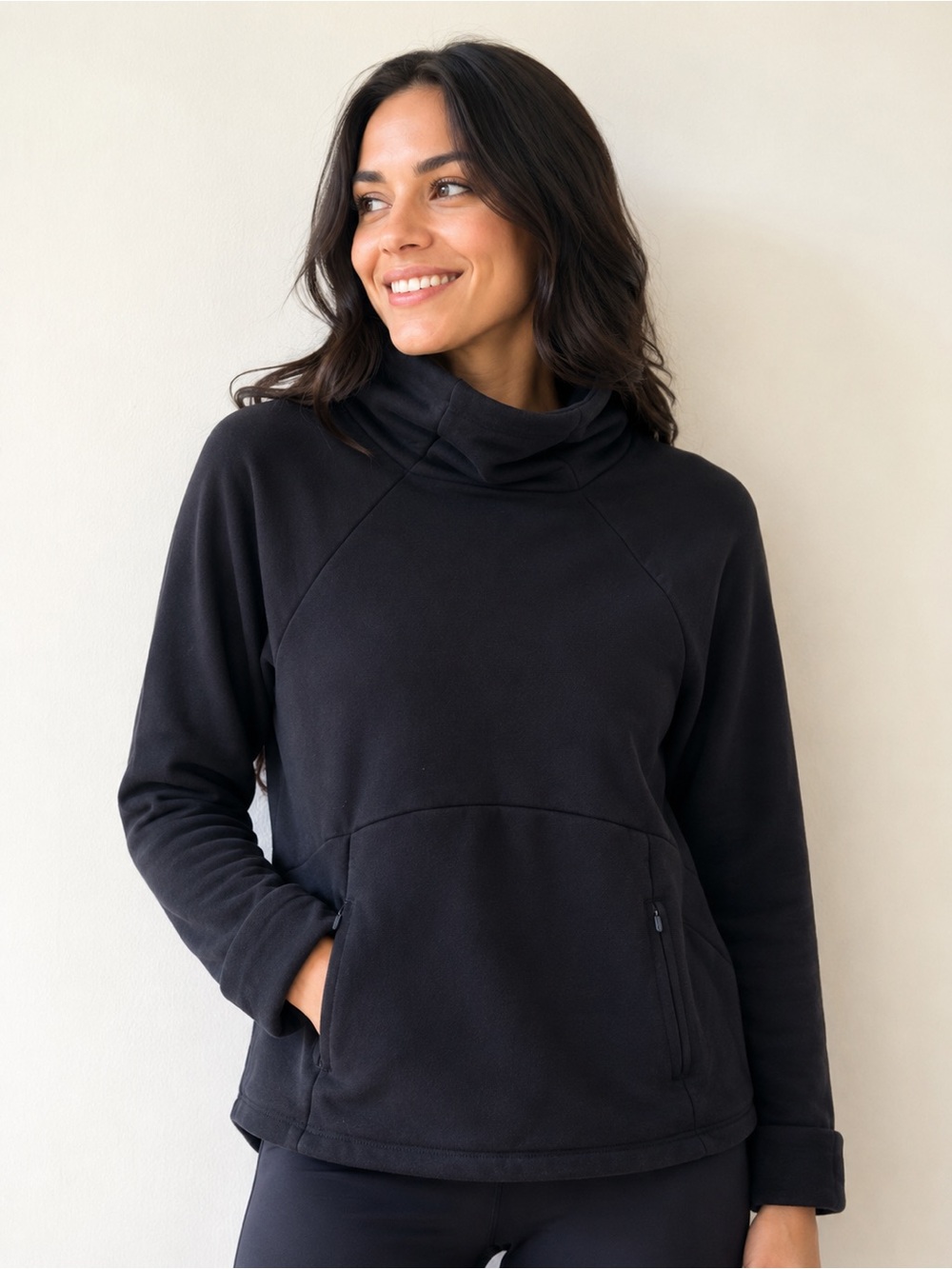 Athleta Altitude Polartec Funnel-Neck Black Cozy Sweatshirt Fleece - M